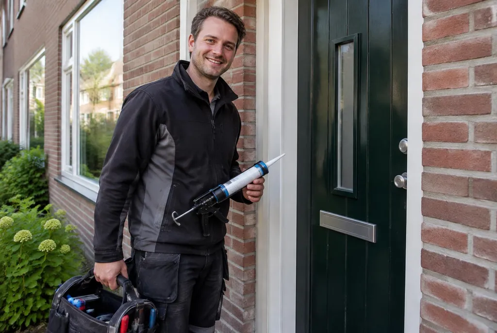 Vakman van Kitbedrijf Westervoort bij de voordeur van een woning